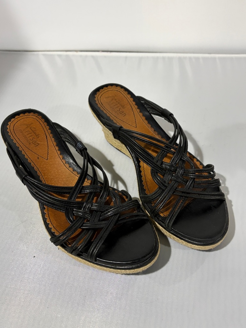 Artisan Black Strappy Wedge Sandals - Espadrille Detail - Picture 2 of 6